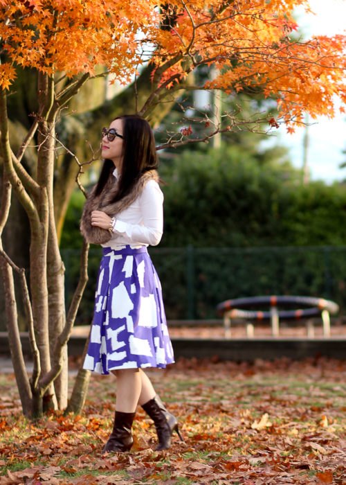 Graphic Skirt + Fur Stole