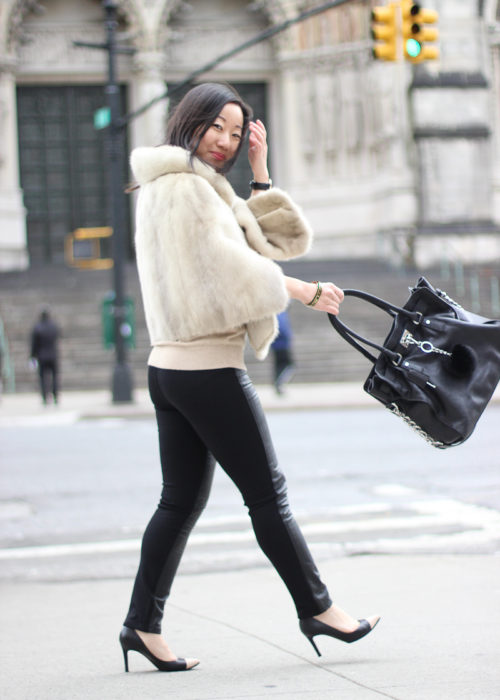 Fur Coat and Leather Leggings in New York
