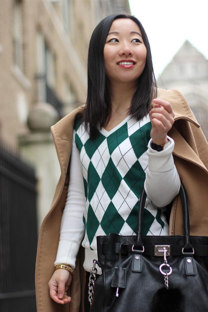 Michael Kors Hamilton tote and Tommy Hilfiger argyle sweater