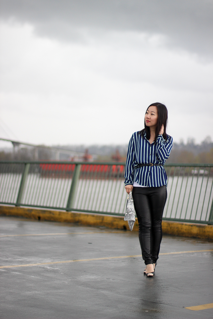 Fashion blog stripes Paige leather leggings J. Crew Everly pumps Blair Ritchey Lulu clutch