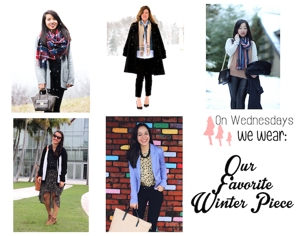 On this week's On Wednesdays We Wear, check out how these stylish ladies and I styled our favorite winter piece  Clockwise from top left:  Erica from Refined Couture, Anna from A Lily Love Affair, Gabriela from Soul of a Fashionista and Yumarie from Petite in Style