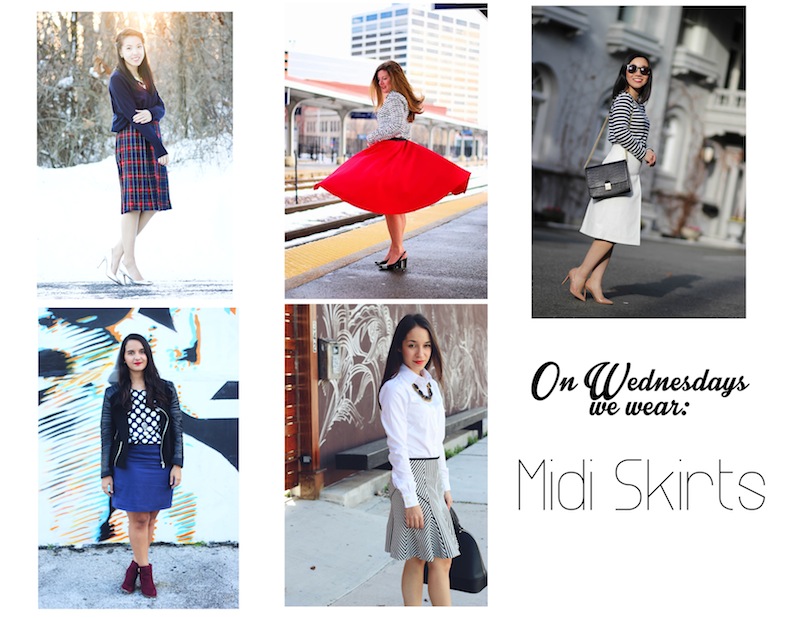 This week's feature: Midi skirts! Check out how Yumi (Petite in Style), Gabriela (Soul of a Fashionista), Erica (Refined Couture), and Anna (A Lily Love Affair) styled theirs this week.