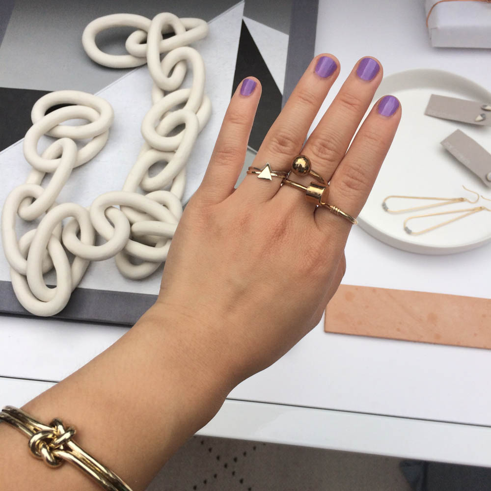 Loved the delicate rings at the Lou & Grey display. I'm wearing the Infinity Cuff bracelet from Banana Republic (on sale) and OPI Do You Lilac It? on my nails. 