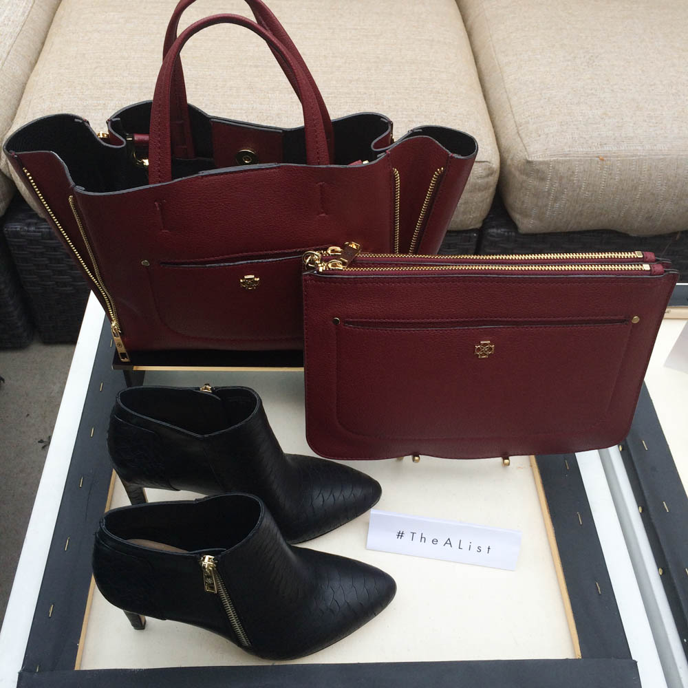 Previous of Fall accessories in rich burgundy and croc texture from Ann Taylor: side zip croc booties, crossbody bag/ clutch, and the Signature tote. 