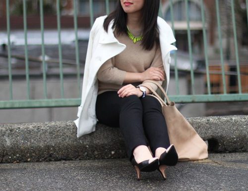 Rain or Shine Workwear – Sweater Coat, Pencil Skirt, and Ankle Boots