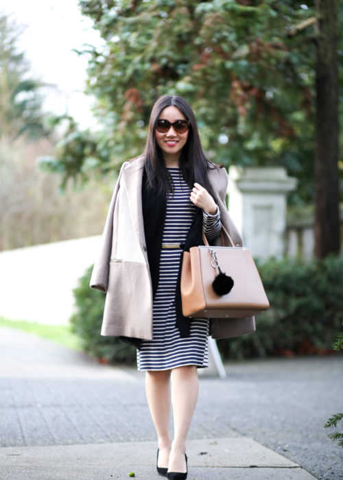 Corporate Monday :: Striped Dress and Colorblock Coat