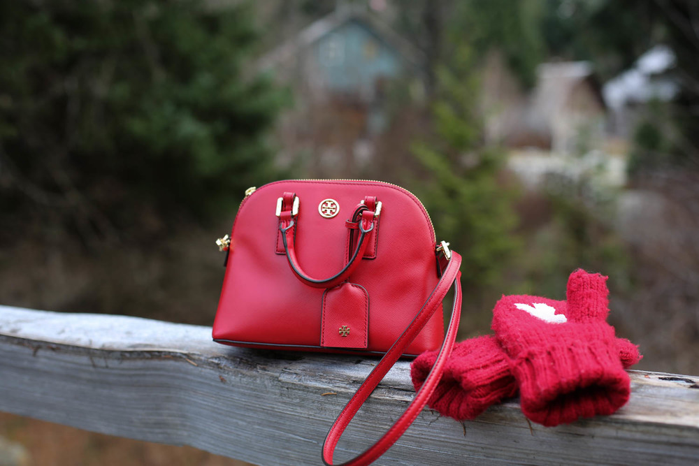 Tory Burch Robinson mini dome satchel and HBC Olympic Red Mittens 