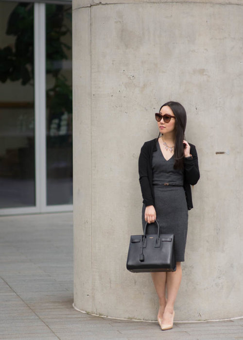 Corporate Monday :: Belted Sheath Dress with Saint Laurent Tote