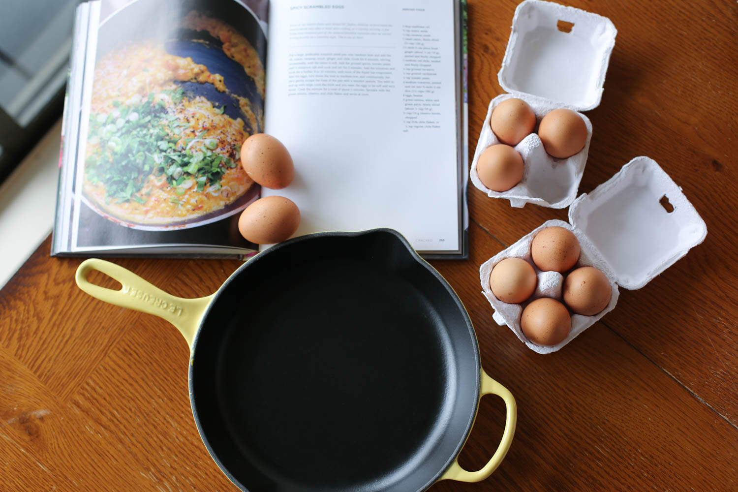 Making egg recipes using eggs from my hens. Pictured: Le Creuset 10