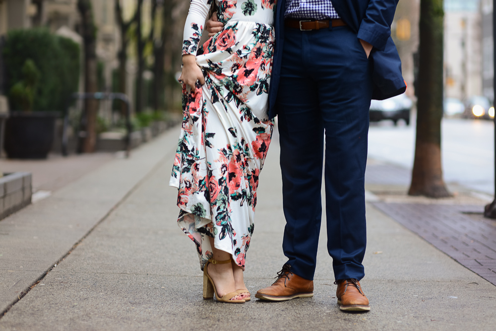romantic couples photoshoot floral maxi dress