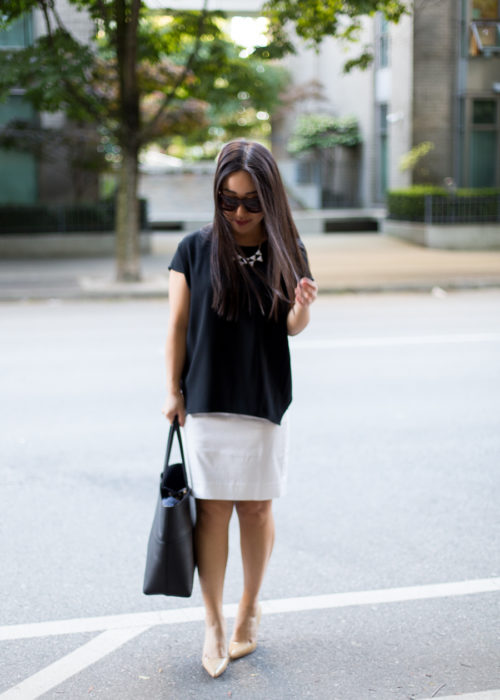 9 to 5 :: MM.Lafleur Top + White Pencil Skirt