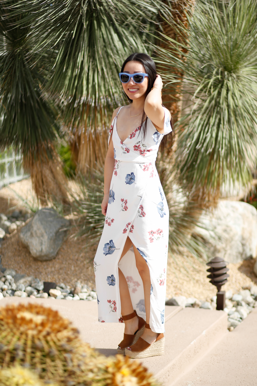 Bardot floral off shoulder wrap dress palm desert