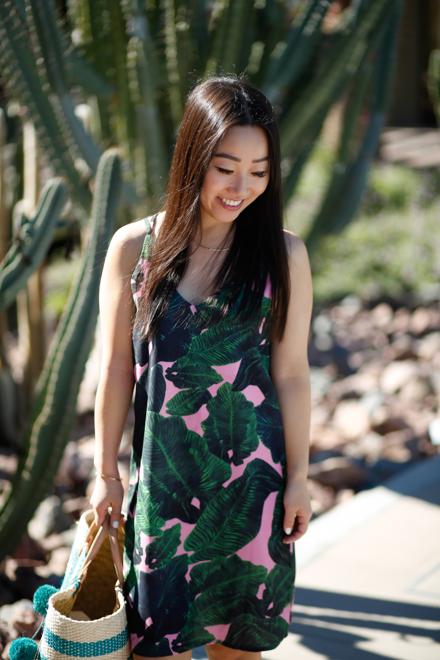 palm leaf print dress