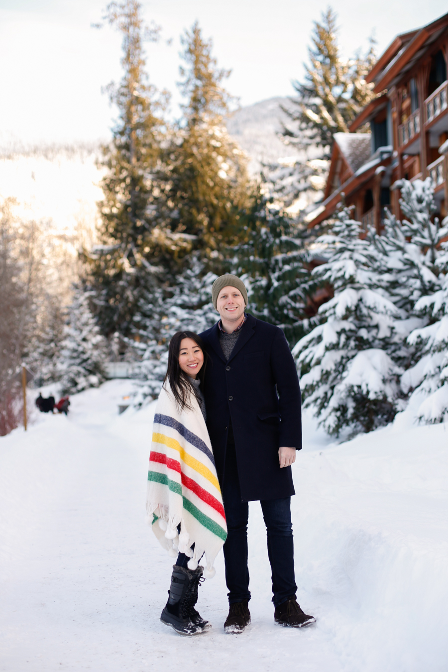 winter couples photoshoot whistler hbc blanket