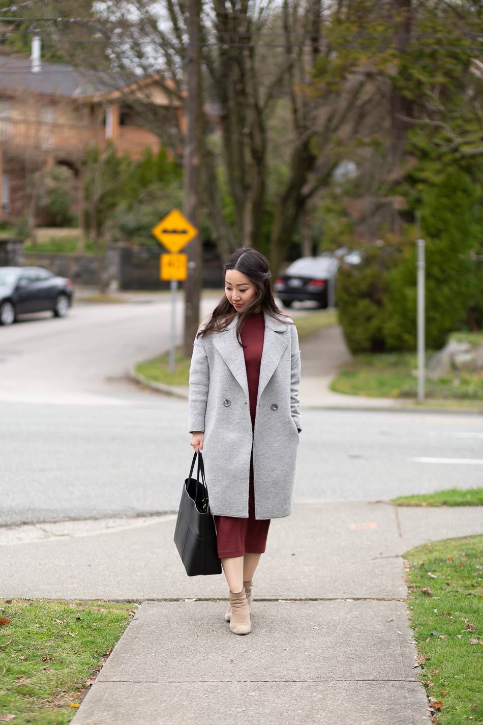 vancouver style - cotton midi dress grey coat