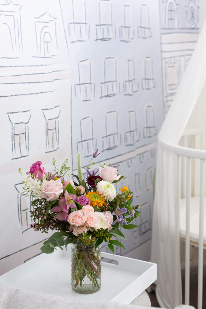 Floral arrangement in baby nursery